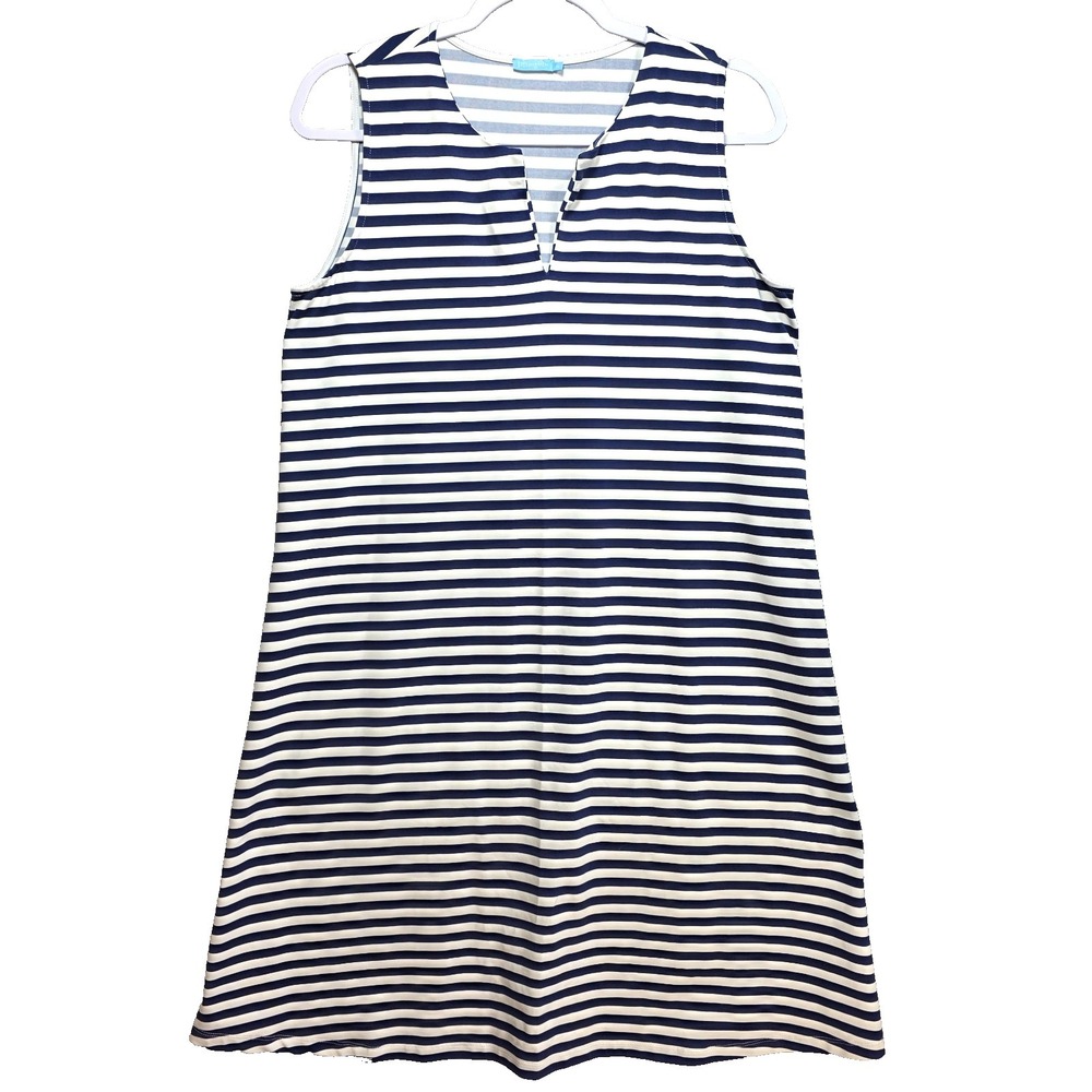 J McLaughlin Catalina Cloth Carly Sheath Sun Dress Medium Striped Navy Blue